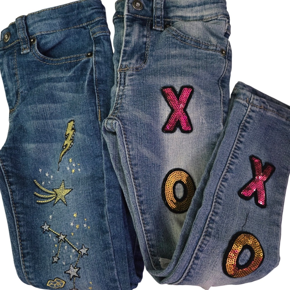Betsey Johnson Girls‎ Jeans Size 5 Embellished Applique Distressed Denim